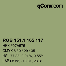 カラーコード: RGB 151.1 165 117 | qconv.com