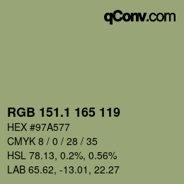 カラーコード: RGB 151.1 165 119 | qconv.com