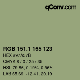 カラーコード: RGB 151.1 165 123 | qconv.com