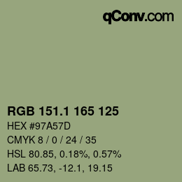 カラーコード: RGB 151.1 165 125 | qconv.com