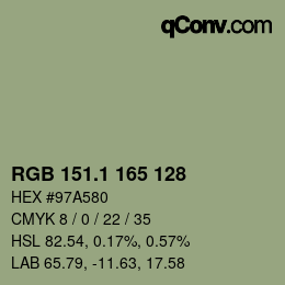 Color code: RGB 151.1 165 128 | qconv.com