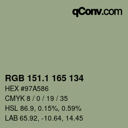 カラーコード: RGB 151.1 165 134 | qconv.com