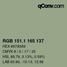 カラーコード: RGB 151.1 165 137 | qconv.com