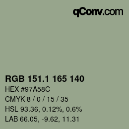 カラーコード: RGB 151.1 165 140 | qconv.com