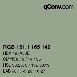 カラーコード: RGB 151.1 165 142 | qconv.com