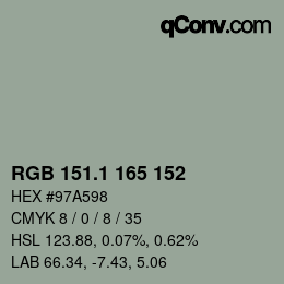 Color code: RGB 151.1 165 152 | qconv.com