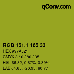 カラーコード: RGB 151.1 165 33 | qconv.com