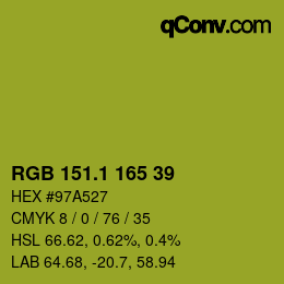 カラーコード: RGB 151.1 165 39 | qconv.com