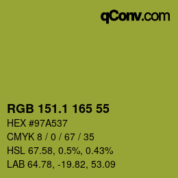 カラーコード: RGB 151.1 165 55 | qconv.com