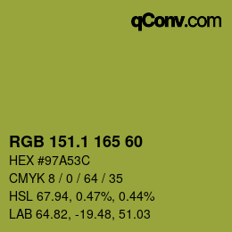 カラーコード: RGB 151.1 165 60 | qconv.com