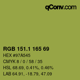 カラーコード: RGB 151.1 165 69 | qconv.com