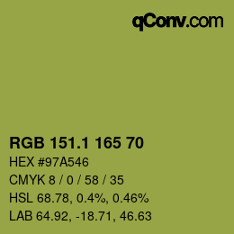 カラーコード: RGB 151.1 165 70 | qconv.com