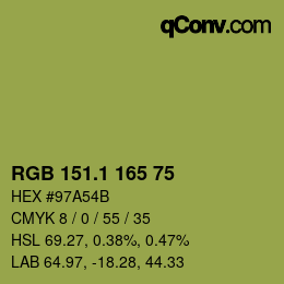 カラーコード: RGB 151.1 165 75 | qconv.com