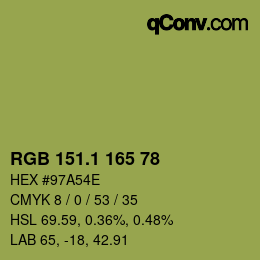 カラーコード: RGB 151.1 165 78 | qconv.com