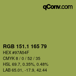 カラーコード: RGB 151.1 165 79 | qconv.com