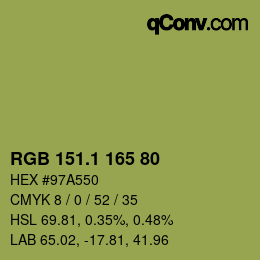 カラーコード: RGB 151.1 165 80 | qconv.com