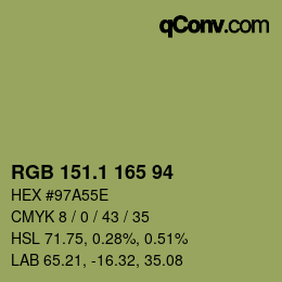 カラーコード: RGB 151.1 165 94 | qconv.com