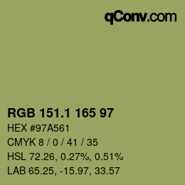 カラーコード: RGB 151.1 165 97 | qconv.com