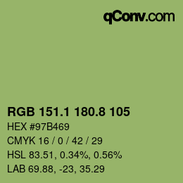 カラーコード: RGB 151.1 180.8 105 | qconv.com