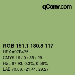 カラーコード: RGB 151.1 180.8 117 | qconv.com