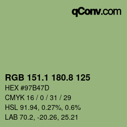 カラーコード: RGB 151.1 180.8 125 | qconv.com