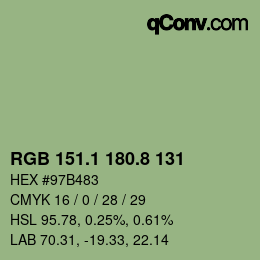 カラーコード: RGB 151.1 180.8 131 | qconv.com