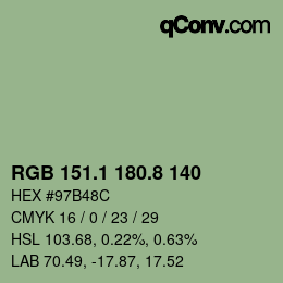 カラーコード: RGB 151.1 180.8 140 | qconv.com