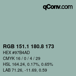 Color code: RGB 151.1 180.8 173 | qconv.com