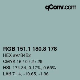Color code: RGB 151.1 180.8 178 | qconv.com