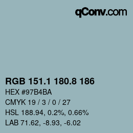 Color code: RGB 151.1 180.8 186 | qconv.com