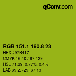 カラーコード: RGB 151.1 180.8 23 | qconv.com
