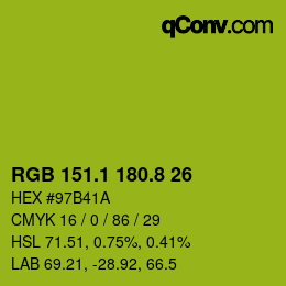 カラーコード: RGB 151.1 180.8 26 | qconv.com