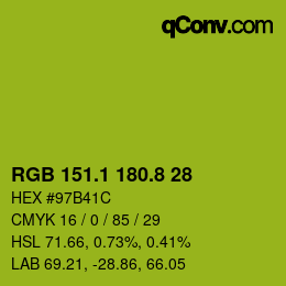 カラーコード: RGB 151.1 180.8 28 | qconv.com