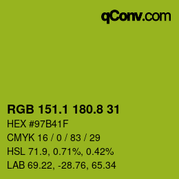 カラーコード: RGB 151.1 180.8 31 | qconv.com