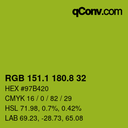 カラーコード: RGB 151.1 180.8 32 | qconv.com