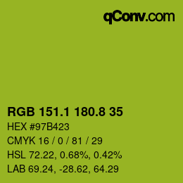カラーコード: RGB 151.1 180.8 35 | qconv.com