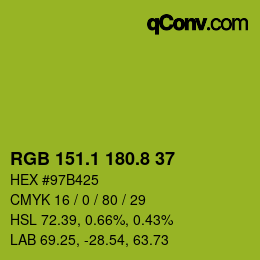 カラーコード: RGB 151.1 180.8 37 | qconv.com