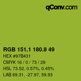 カラーコード: RGB 151.1 180.8 49 | qconv.com