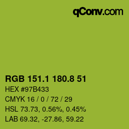 カラーコード: RGB 151.1 180.8 51 | qconv.com