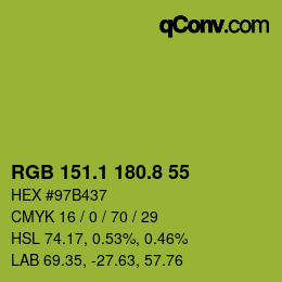 カラーコード: RGB 151.1 180.8 55 | qconv.com