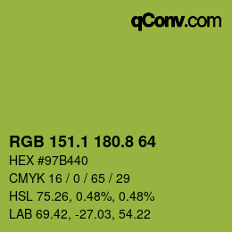 カラーコード: RGB 151.1 180.8 64 | qconv.com