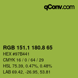 カラーコード: RGB 151.1 180.8 65 | qconv.com