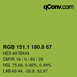 カラーコード: RGB 151.1 180.8 67 | qconv.com