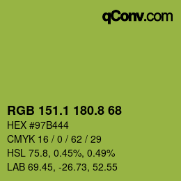 カラーコード: RGB 151.1 180.8 68 | qconv.com