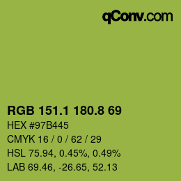 カラーコード: RGB 151.1 180.8 69 | qconv.com