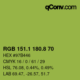 カラーコード: RGB 151.1 180.8 70 | qconv.com