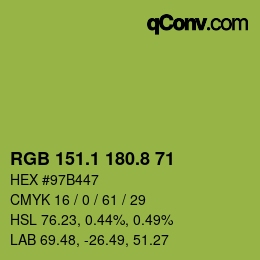 カラーコード: RGB 151.1 180.8 71 | qconv.com