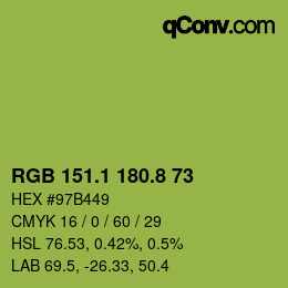 カラーコード: RGB 151.1 180.8 73 | qconv.com