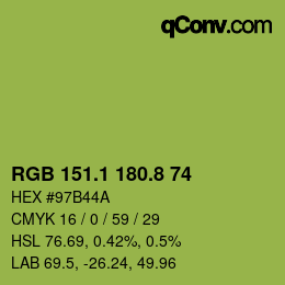 カラーコード: RGB 151.1 180.8 74 | qconv.com