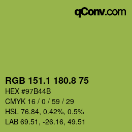 カラーコード: RGB 151.1 180.8 75 | qconv.com